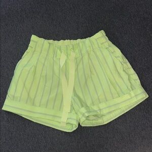 lululemon athletica Neon Yellow Striped High Waist Shorts